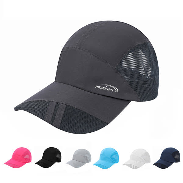 A breathable, quick-drying baseball cap in grey with mesh panels and various other colour options displayed below. Breathable Quick Drying Baseball Cap - Image 1