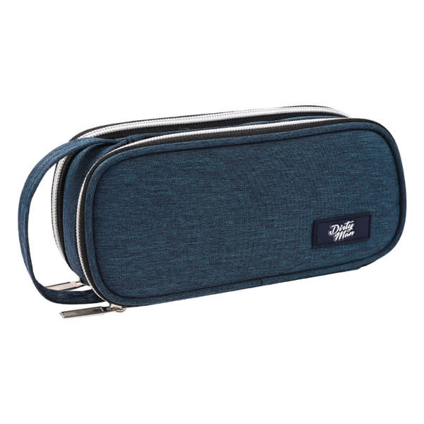 A large navy pencil case with a handle, featuring a zippered closure and a logo. Suitable for stationery storage. Large Pencil Case With Handle - Image 1