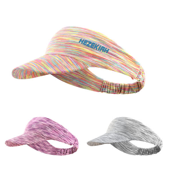 A colourful sun visor hat with a patterned design, featuring shades of pink, grey, and multicolour. Includes a logo. Quick Dry Sport Sun Visor Hat - Image 1