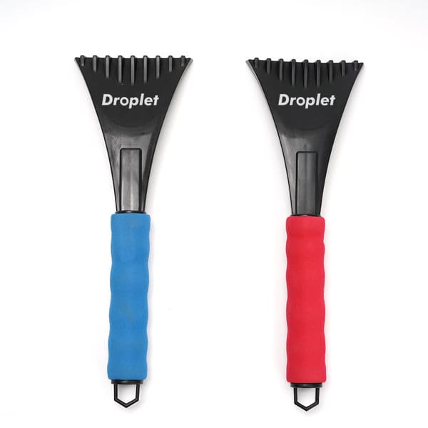 Two ice scrapers with foam handles, one in blue and one in red, both featuring a black scraper head and branding. Ice Scraper With Foam Handle - Image 1
