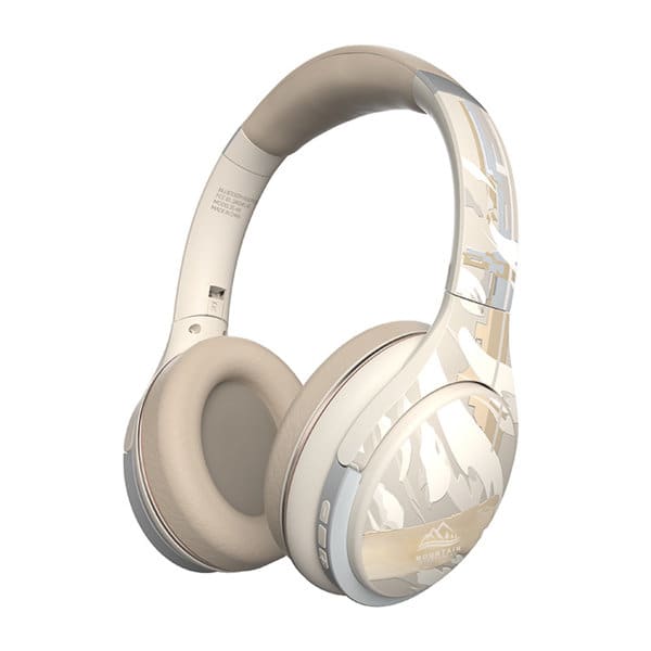 A wireless over-ear headphone in a cream and beige colour scheme, featuring a patterned design and a logo. Wireless Over Ear Headphone - Image 1