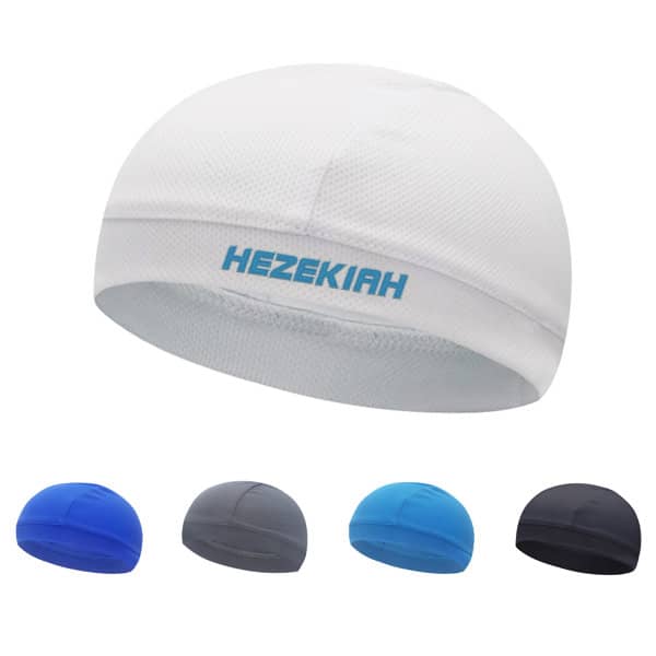 High Elasticity Cycling Caps in white, blue, grey, light blue, and black, featuring a logo on the front. High Elasticity Cycling Cap - Image 1