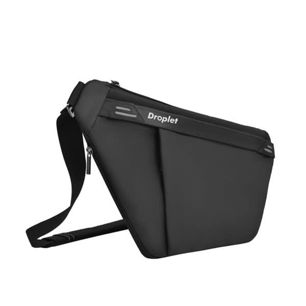 A black polyester casual crossbody sling bag with an adjustable strap and a logo. Men Polyester Casual Crossbody Sling Bag - Image 1