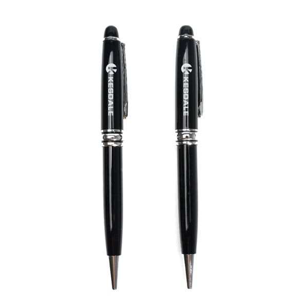 A pair of black business ballpoint pens with silver accents and a logo on one side. Business Ballpoint Pen - Image 1