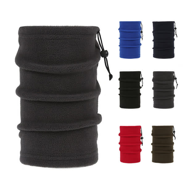 A collection of multifunctional neck gaiters in various colours, including black, blue, red, and green, with an adjustable drawstring. Multifunctional Neck Gaiter - Image 1