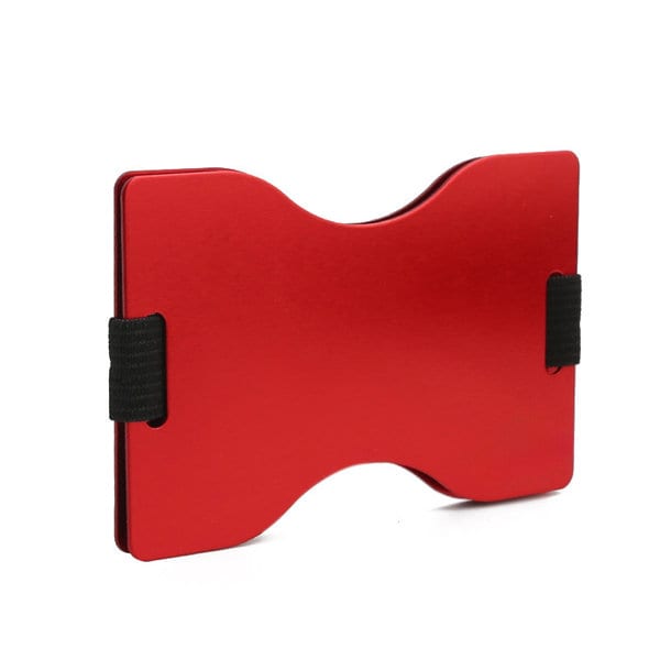 A red RFID-blocking credit card holder wallet with a sleek design and black elastic bands on the sides. RFID-blocking Credit Card Holder Wallet - Image 1