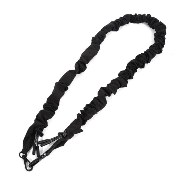A black scrunchie-style crossbody phone lanyard with adjustable clips at each end. Crossbody Scrunchie Phone Lanyard - Image 1