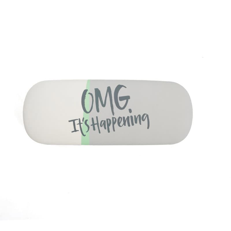 A hard shell sunglasses case in white with a green accent and a logo printed on the surface. Hard Shell Sunglasses Case - Image 1