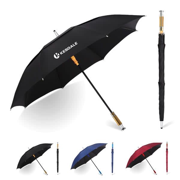 A large automatic golf umbrella in black, featuring a branded logo, with additional colour options displayed. Large Automatic Golf Umbrella - Image 1