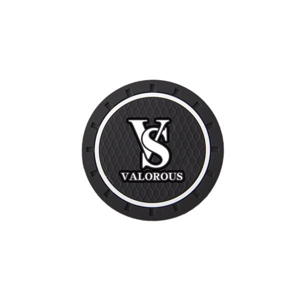 A round black anti-slip car cup coaster featuring a textured design and a logo in the centre. Anti Slip Insert Car Cup Coaster - Image 1