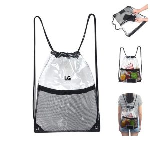 Clear Drawstring Bag With Front Mesh Pocket
